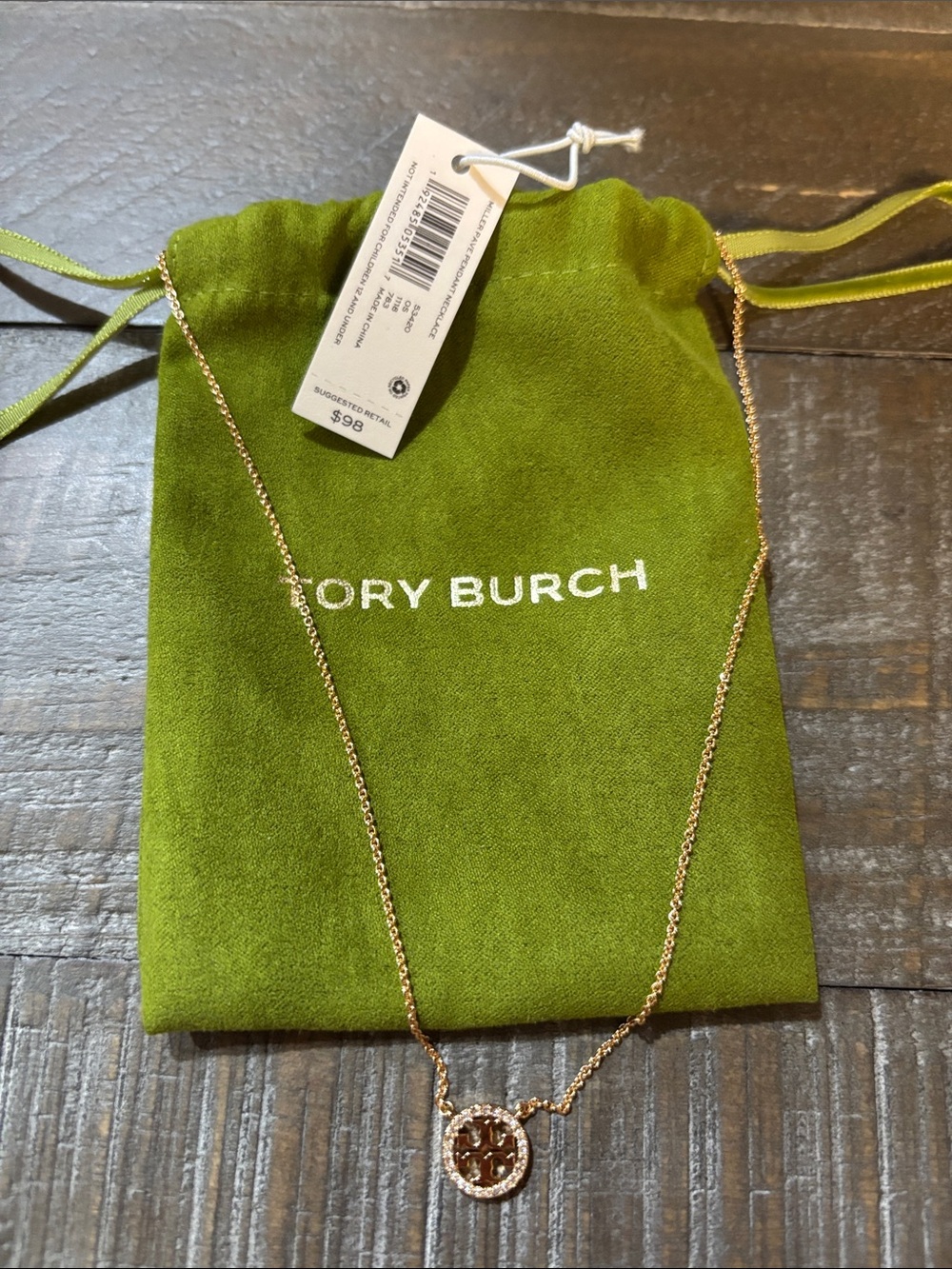Tory Burch Gold Logo Disc Necklace
